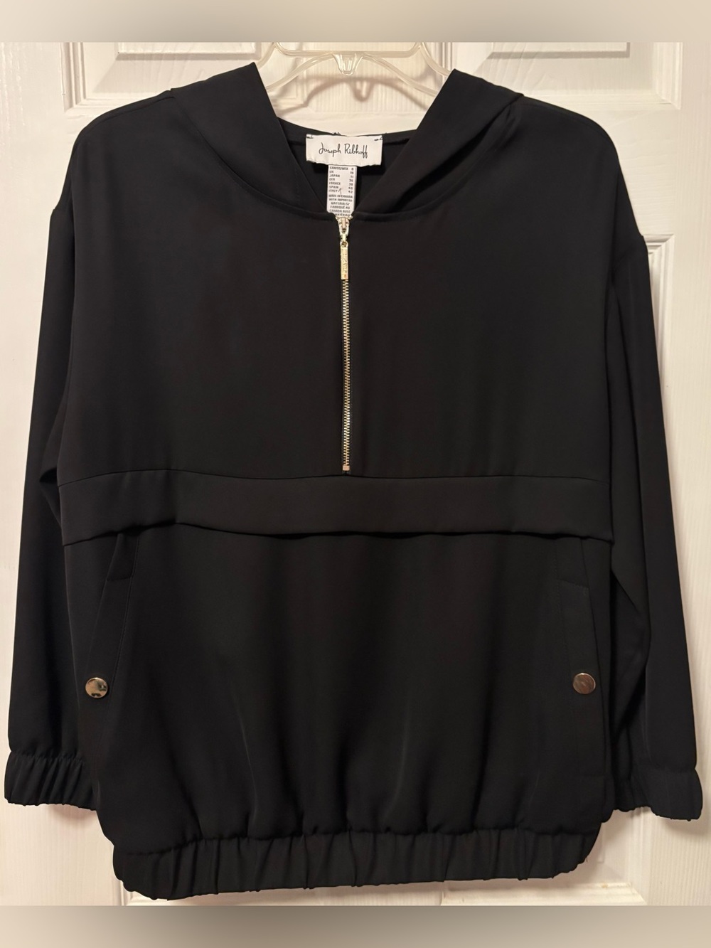 Joseph Ribkoff Black Hooded 1/2  Zip Pullover with Gold Hardware